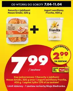Biedronka Zestaw: racuchy z jabłkami Nasze Smaki, 320 g + Jogurt Fruvita, 400 g oferta