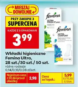Biedronka Wkładki higieniczne Ultra, różne rodzaje oferta