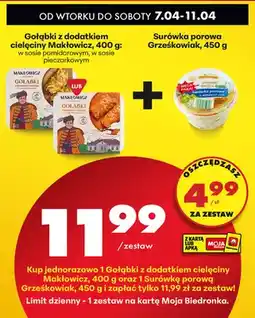 Biedronka Zestaw: gołąbki z dodatkiem cielęciny Makłowicz i Synowie + surówka porowa Grześkowiak oferta