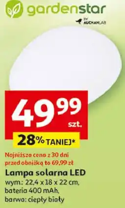 Auchan Lampa solarna LED wym. 22,4 x 18 x 22 cm, bateria 400 mAh, barwa: ciepły biały oferta