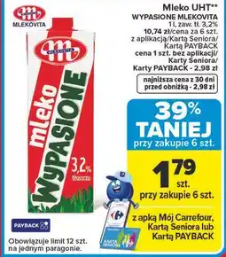 Carrefour Market Mleko UHT WYPASIONE MLEKOVITA 1 l, zaw. tł. 3,2% oferta