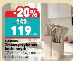 Biedronka Zestaw przyborów kuchennych 12 elementów, z nożami i deską, beżowe oferta