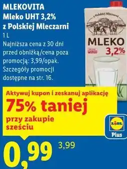 Lidl Mlekovita Mleko UHT 3,2% z Polskiej Mleczarni oferta