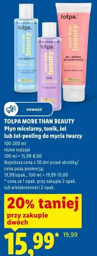 Lidl TOŁPA MORE THAN BEAUTY Płyn micelarny, tonik, żel lub żel-peeling do mycia twarzy oferta