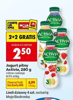 Biedronka Jogurt pitny Activia, różne rodzaje 2+2 GRATIS oferta