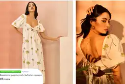 Sinsay Bawełniana sukienka midi z bufiastym rękawem oferta