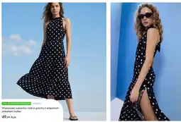 Sinsay Wiskozowa sukienka midi w grochy z wiązanym dekoltem halter oferta