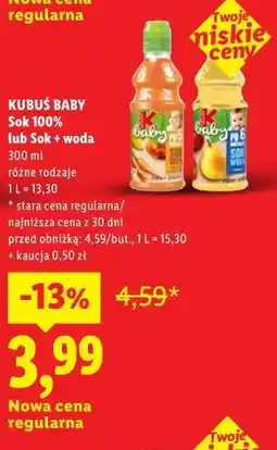 Lidl KUBUŚ BABY Sok 100% lub Sok + woda 300 ml oferta
