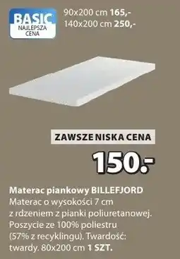 JYSK Materac piankowy Billefjord materac piankowy o wysokości 7cm oferta
