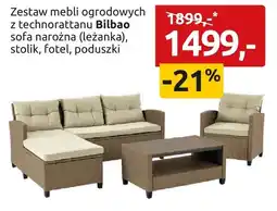 Black Red White Zestaw mebli ogrodowych z technorattanu sofa narożna (leżanka), stolik, fotel, poduszki oferta