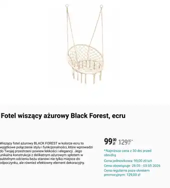 Fotel wiszący ażurowy Black Forest, ecru