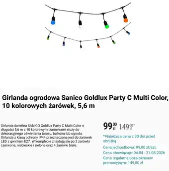 Girlanda ogrodowa Sanico Goldlux Party C Multi Color, 10 kolorowych żarówek, 5,6 m