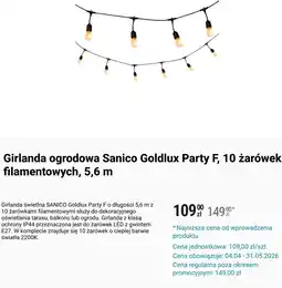 Biedronka Girlanda ogrodowa Sanico Goldlux Party F, 10 żarówek filamentowych, 5,6 m oferta