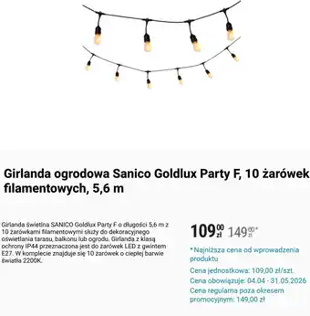 Girlanda ogrodowa Sanico Goldlux Party F, 10 żarówek filamentowych, 5,6 m