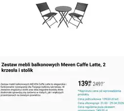 Biedronka Zestaw mebli balkonowych MEVEN Caffe Latte, 2 krzesła i stolik oferta