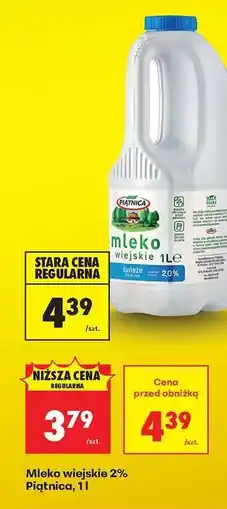 Biedronka Mleko wiejskie 2% Piątnica, 1l oferta