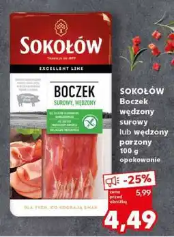 Kaufland SOKOŁÓW Boczek wędzony surowy lub wędzony parzony 100 g opakowanie oferta