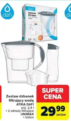 Carrefour Zestaw dzbanek filtrujący wodę Atria 2.4 l + 2 wkłady Unimax + bidon oferta