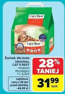 Carrefour Żwirek dla kota ORIGINAL CAT'S BEST kruszon zbrylający 7l, 4,57l oferta