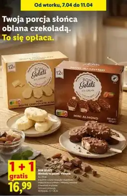 Lidl Lody minilody na patyku w polewie z mlecznej czekolady z kawałkami migdałów oferta