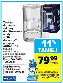 Carrefour Zestaw dzbanek szklany do filtrowania wody + filtr do wody oferta