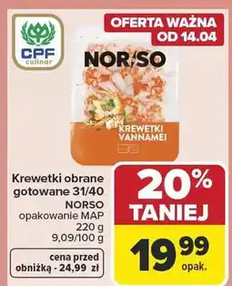 Carrefour Krewetki obrane gotowane 31/40 NORSO oferta