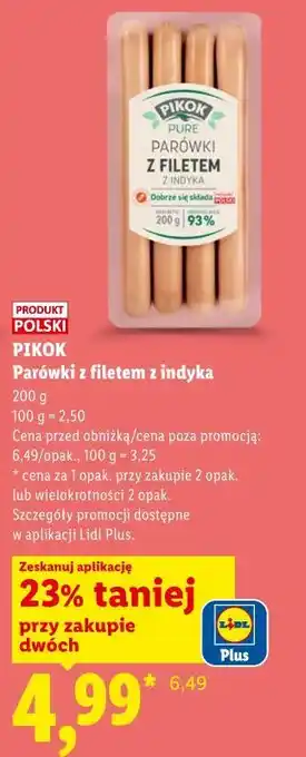Lidl PIKOK Parówki z filetem z indyka oferta