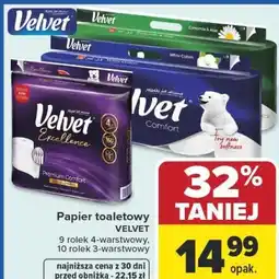 Carrefour Papier toaletowy VELVET 9 rolek 4-warstwowy, 10 rolek 3-warstwowy oferta