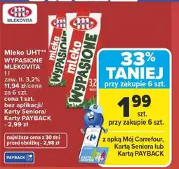 Carrefour Mleko UHT Wypasione Mlekovita 3,2% oferta