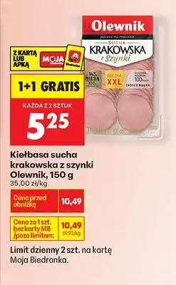 Biedronka Kiełbasa sucha krakowska z szynki oferta