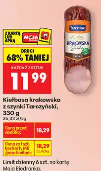 Biedronka Kiełbasa krakowska z szynki Tarczyński oferta
