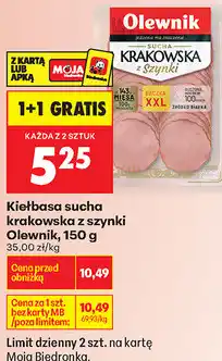 Biedronka Kiełbasa sucha krakowska z szynki Olewnik oferta