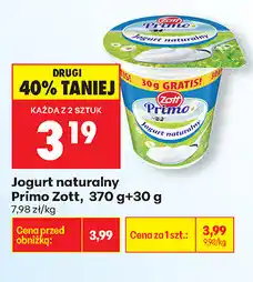 Biedronka Jogurt naturalny Primo Zott, 370 g+30 g oferta