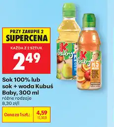 Biedronka Sok 100% lub sok + woda Kubuś Baby, 300 ml oferta