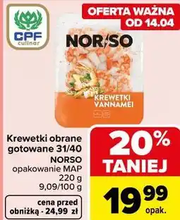 Carrefour Krewetki obrane gotowane 31/40 NORSO opakowanie MAP oferta