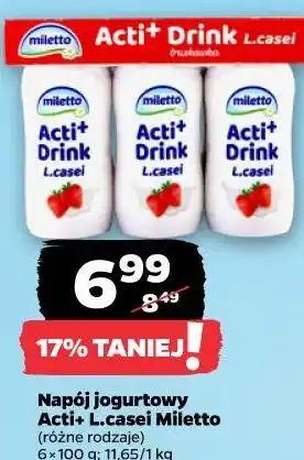Netto Napój jogurtowy Acti+ L.casei Miletto oferta