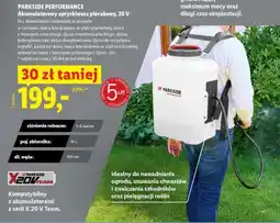 Lidl PARKSIDE PERFORMANCE Akumulatorowy opryskiwacz plecakowy, 20 V oferta