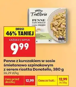 Biedronka Penne z kurczakiem w sosie śmietanowo szpinakowym z serem ricotta Donatello, 380 g oferta