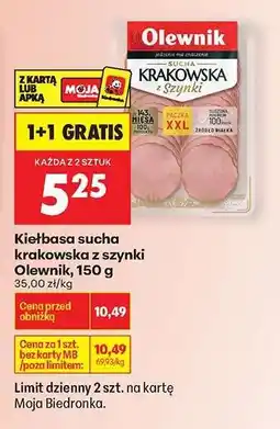 Biedronka Kiełbasa sucha krakowska z szynki Olewnik 150 g oferta