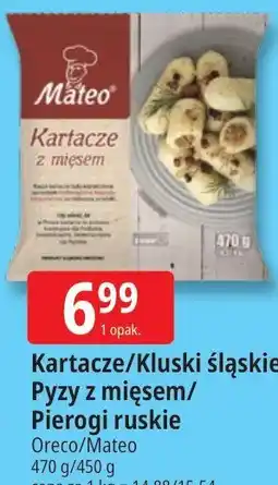 E.Leclerc Kartacze/Kluski śląskie/ Pyzy z mięsem/ Pierogi ruskie Oreco/Mateo oferta