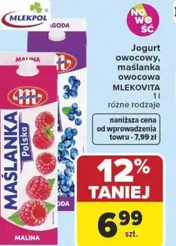 Carrefour Market Jogurt owocowy, maślanka owocowa MLEKOVITA 1 l różne rodzaje oferta