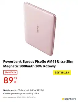 RTV EURO AGD Powerbank Baseus PicoGo AM41 Ultra-Slim Magnetic 5000mAh 20W Różowy oferta