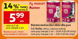 Auchan Karma mokra bez zbóż dla psa lub kota, 400 g, wybrane rodzaje oferta