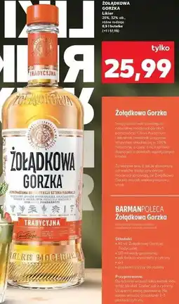 Kaufland ŻOŁĄDKOWA GORZKA Likier 25%, 32% alk., różne rodzaje 0,5 l butelka (=1 l 51,98) oferta
