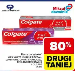 Carrefour Market Pasta do zębów MAX WHITE PURPLE REVEAL, LUMINOUS, OPTIC, CHARCOAL, ONE, BYE BYE STAINS COLGATE oferta