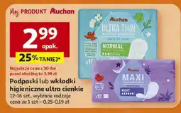 Auchan Podpaski lub wkładki higieniczne ultra cienkie oferta