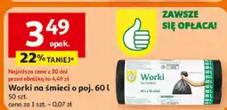 Auchan Worki na śmieci o poj. 60 l 50 szt oferta
