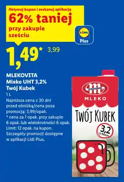 Lidl MLEKOVITA Mleko UHT 3,2% Twój Kubek oferta