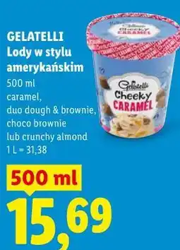 Lidl Lody w stylu amerykańskim caramel, duo dough & brownie, choco brownie lub crunchy almond GELATELLI oferta