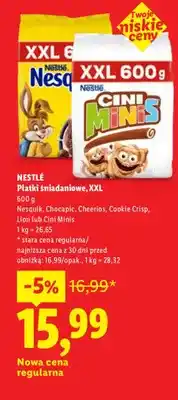 Lidl Płatki śniadaniowe, XXL Nesquik, Chocapic, Cheerios, Cookie Crisp, Lion lub Cini Minis oferta